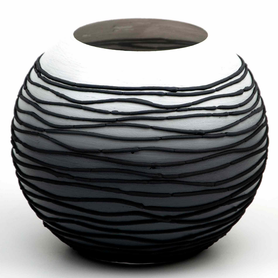 Hand Painted Art Glass Round Waves Vase Table vase - DECOR MODISH Black / Small / 7.09 in DECOR MODISH Black / Small / 7.09 in