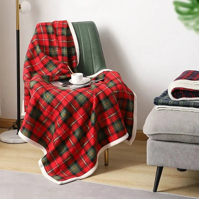Christmas Printed Plaid Fleece Blanket - DECOR MODISH Red and Blue / 39.37x55.12 in / United States DECOR MODISH Red and Blue / 39.37x55.12 in / United States