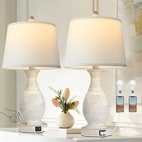 Set of 2, Bedside Touch Lamp with Dual USB Charging Ports - DECOR MODISH 22.6" / United States DECOR MODISH 22.6" / United States