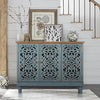 3-Door Hollow-Carved Distressed Wood Accent Cabinet - DECOR MODISH Blue / United States DECOR MODISH Blue / United States