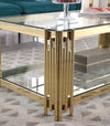 48" Wide Rectangular Coffee Table with Glass Top, Golden Stainless Steel Double-Layer Coffee Table for Living Room DECOR MODISH