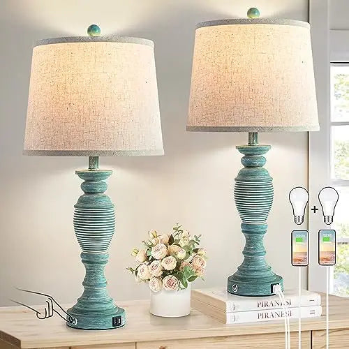 Table Top Farmhouse Lamps for Bedrooms Set of 2 - DECOR MODISH Touch switch / United States DECOR MODISH Touch switch / United States