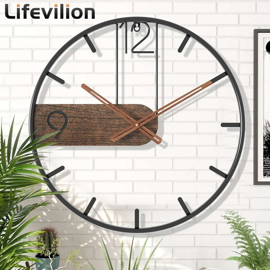 16-inch Iron Wall Clock with Walnut Pointer - DECOR MODISH United States DECOR MODISH United States