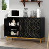 Accent Cabinet with 4 Doors and Shelves, Freestanding Sideboard Buffet Cabinet with Gold Lines, Modern Credenza Storage Cabinet DECOR MODISH