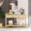 Rattan Console Table Entryway Table Narrow Long Sofa Behind Couch Table with 3 Drawers and Open Storage Shelf DECOR MODISH
