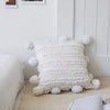 Solid Cushion Cover Floral Tassels Square Pillow Cover - DECOR MODISH White DECOR MODISH White